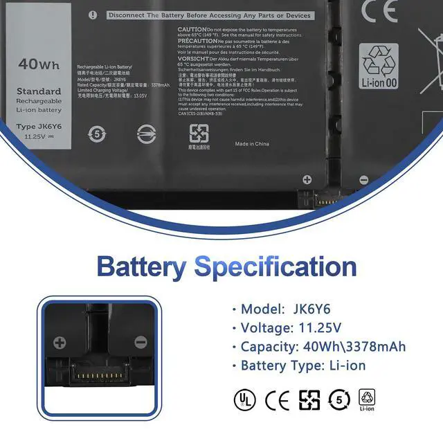 Alt view image 2 of 7 - JK6Y6 Laptop Battery for Dell Latitude 3120 3140 3410 3510/Vostro/Inspiron | Vostro 5300 5301 5401 5402 5501 5502, Inspiron 5300 5301 5401 5402 5408 5409 5501 5502 5508 5509/ 5400 2-in-1 5406 2-in-1