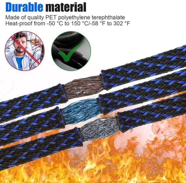 Alt view image 4 of 5 - 300 feet - 1/4 Inch Expandable Braided Cable Sleeve with 60 Heat Shrink Tubing for Television Audio Computer Cables Video Pets(Blue and Black)