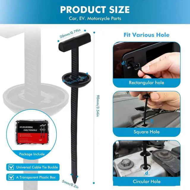 Alt view image 2 of 7 - 2026 Upgrade Nylon Universal Cable Tie Buckle, New Multifunctional Nylon Zip Ties, Heavy Duty Plastic Rivet T Zip Ties Style for Car Repair, Home Use and Cable Management (150 PCS)