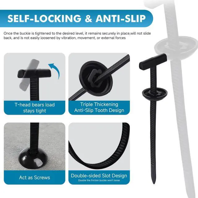 Alt view image 4 of 7 - 2026 Upgrade Nylon Universal Cable Tie Buckle, New Multifunctional Nylon Zip Ties, Heavy Duty Plastic Rivet T Zip Ties Style for Car Repair, Home Use and Cable Management (150 PCS)