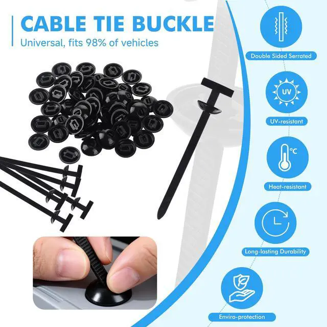 Alt view image 6 of 7 - 2026 Upgrade Nylon Universal Cable Tie Buckle, New Multifunctional Nylon Zip Ties, Heavy Duty Plastic Rivet T Zip Ties Style for Car Repair, Home Use and Cable Management (150 PCS)