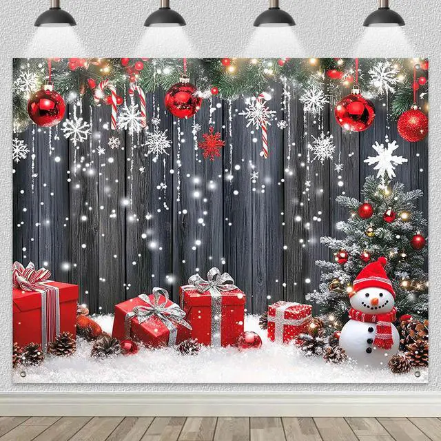Alt view image 2 of 7 - Snowman Christmas Backdrop Snowflake Decorations 8 x 6 FT | Christmas Backdrop Holiday Party Banner Snowman Decor Snowflake Display for Wall Photo Booth Home Winter