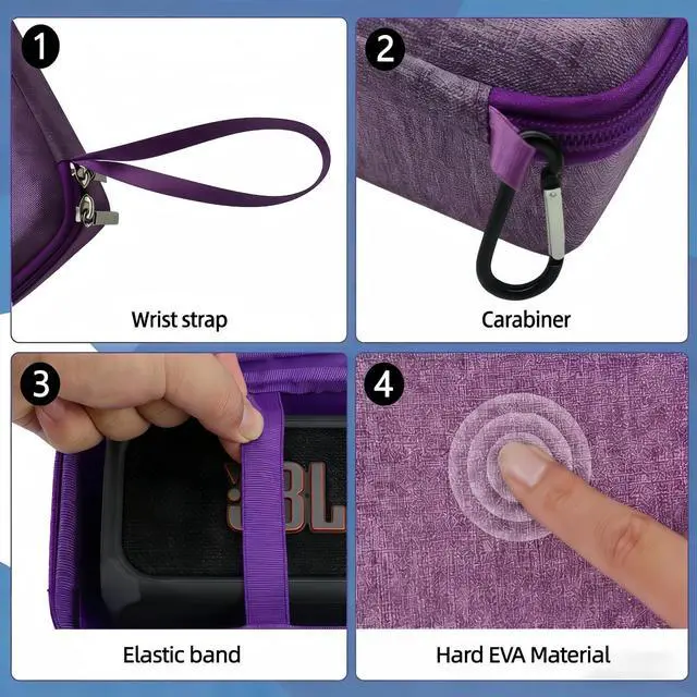 Alt view image 6 of 7 - Travel Case for JBL Bandbox Solo Portable Bluetooth Speaker, Hard EVA Protective Box with Wrist Strap & Carabiner (Only Case) (Purple)