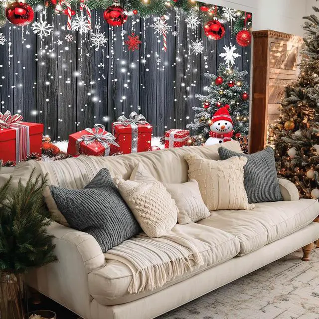 Alt view image 5 of 7 - Snowman Christmas Backdrop Snowflake Decorations 8 x 6 FT | Christmas Backdrop Holiday Party Banner Snowman Decor Snowflake Display for Wall Photo Booth Home Winter