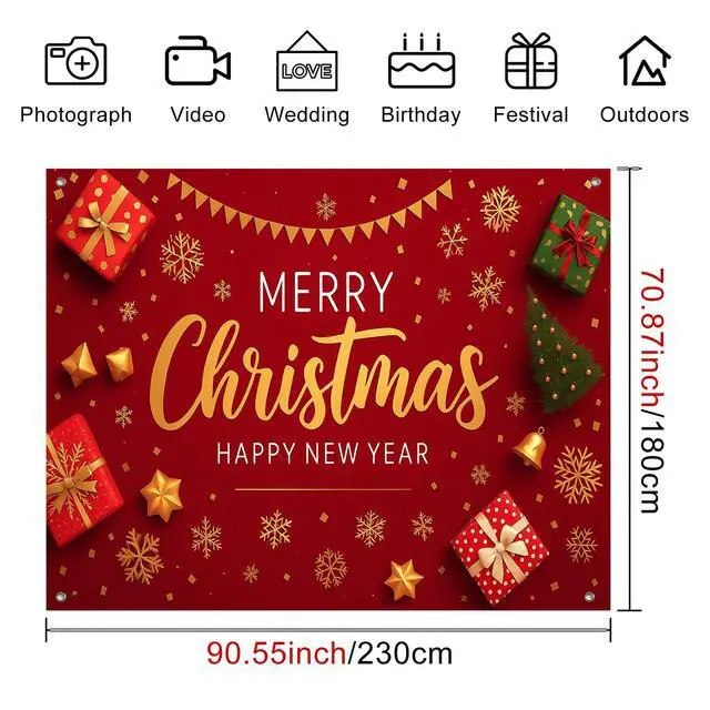 Alt view image 4 of 7 - Christmas Party Backdrop Event Decorations 8 x 6 FT | Christmas Backdrop Holiday Party Banner Winter Display Snowflake Decor for Photo Booth Home Wall Festive