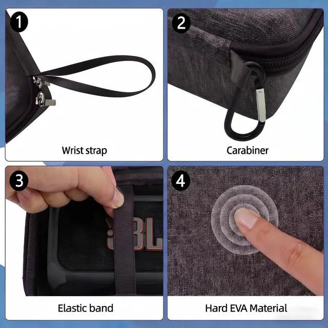 Alt view image 6 of 7 - Travel Case for JBL Bandbox Solo Portable Bluetooth Speaker, Hard EVA Protective Box with Wrist Strap & Carabiner (Only Case) (Black)
