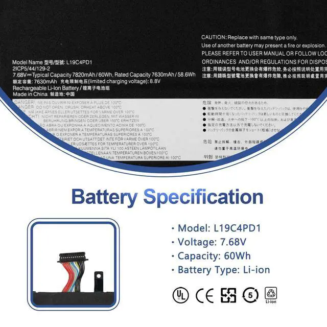 Alt view image 2 of 7 - L19C4PD1 Laptop Battery for Lenovo Ideapad Yoga 6-13ARE05 6-13ALC6 Yoga C640-13IML LTE Series L19D4PD1 5B10U65274 5B10W67329 5B10U65275 5B10W67385 SB10W67395 SB10W67360 60Wh 7820mAh