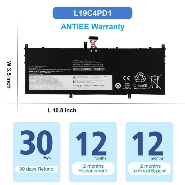 Alt view image 6 of 7 - L19C4PD1 Laptop Battery for Lenovo Ideapad Yoga 6-13ARE05 6-13ALC6 Yoga C640-13IML LTE Series L19D4PD1 5B10U65274 5B10W67329 5B10U65275 5B10W67385 SB10W67395 SB10W67360 60Wh 7820mAh