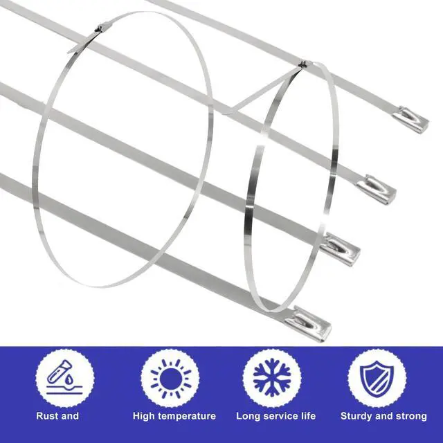Alt view image 4 of 5 - Metal Zip Ties, 24 Inch, 100 Pcs, 304 Stainless Steel | Self-Locking Cable Ties, 270lbs Tensile Strength, Heavy Duty, For Vehicles, Farms, Gardens, Outdoor Chain Link Fence