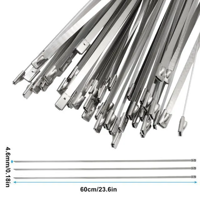 Alt view image 3 of 5 - Metal Zip Ties, 24 Inch, 100 Pcs, 304 Stainless Steel | Self-Locking Cable Ties, 270lbs Tensile Strength, Heavy Duty, For Vehicles, Farms, Gardens, Outdoor Chain Link Fence
