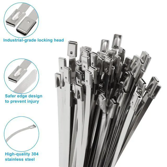 Alt view image 2 of 5 - Metal Zip Ties, 24 Inch, 100 Pcs, 304 Stainless Steel | Self-Locking Cable Ties, 270lbs Tensile Strength, Heavy Duty, For Vehicles, Farms, Gardens, Outdoor Chain Link Fence