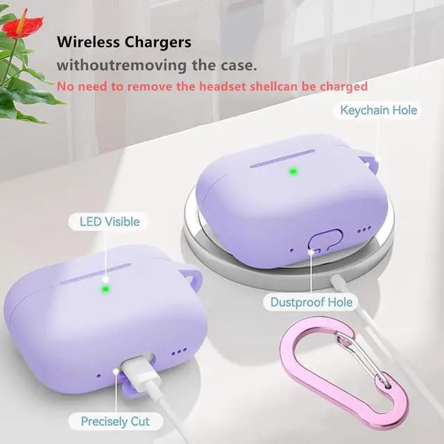 Alt view image 5 of 7 - for Airpods Pro 3 Case with Cute Keychain,Silicone Shockproof Protective Cover Charms Flowers for Apple Airpod Pro 3rd Generation Case Charging Headphone Case Cover for Women Girl (Purple)