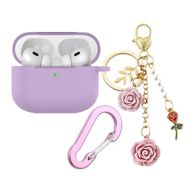 Alt view image 2 of 7 - for Airpods Pro 3 Case with Cute Keychain,Silicone Shockproof Protective Cover Charms Flowers for Apple Airpod Pro 3rd Generation Case Charging Headphone Case Cover for Women Girl (Purple)