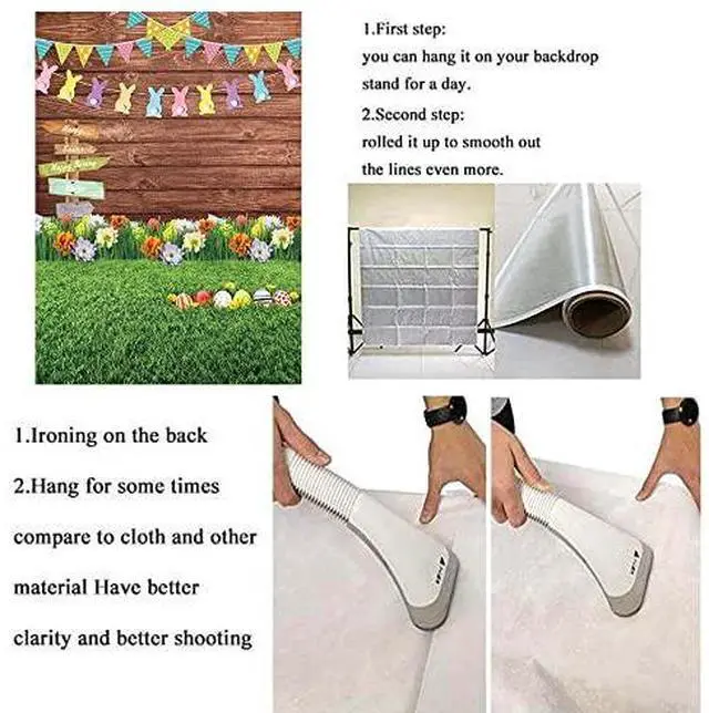 Alt view image 6 of 6 - Spring Easter Decoration Backdrop 6x9FT Eggs Signpost Wooden Wall Flowers and Grass Photo Background Newborn Party Photography Banner Studio Props
