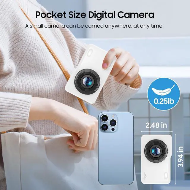 Alt view image 3 of 6 - Digital Camera, 64MP Dual Lens Autofocus Point and Shoot Digital Camera, 16x Zoom Vlogging Camera with 2 Batteries, Portable Rechargeable Small Camera for Kids Teens (White)