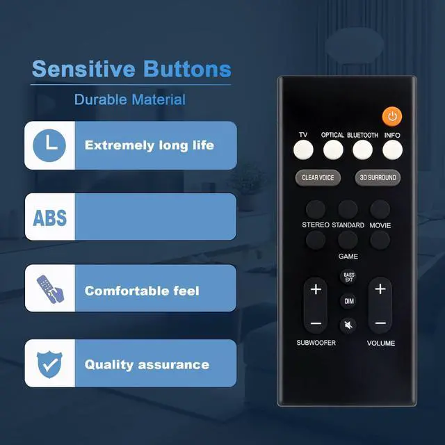 Alt view image 2 of 7 - Remote Control Replacement for Yamaha SR-B20A VDQ7630 SR-C20A | SR-B20ABL SR-C20ABL ATS-C200 Sound Bar