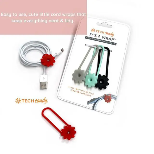 Alt view image 3 of 4 - It's a Wrap Cord Organizer Set- Comes with 4, Black, Red, Mint, & Gray, Cord Wrangler, Easy to Use, Cute, Compact & Portable, for Headphones, USB Cables, Chargers, Keep Cords Neat & Tidy