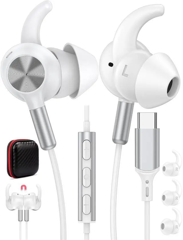 Main image of USB Type C Headphone 5FT Wired Earbuds Anti-Loose Wingtip | Noise Canceling in-Ear Earphone with Mic for iPhone 17 Pro Max 16e 16 15 Plus School Corded Headset for Pixel 10 9 9a 8 7