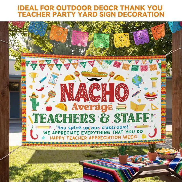 Alt view image 4 of 6 - Teacher Appreciation Decorations Backdrop Nacho Average Banner Teacher 3 x 5 ft Cinco De Mayo Thank You Teachers Decor for School Classroom Staff Appreciation Party Decorations
