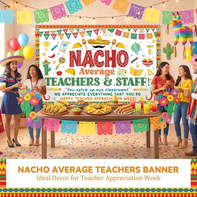 Alt view image 6 of 6 - Teacher Appreciation Decorations Backdrop Nacho Average Banner Teacher 3 x 5 ft Cinco De Mayo Thank You Teachers Decor for School Classroom Staff Appreciation Party Decorations