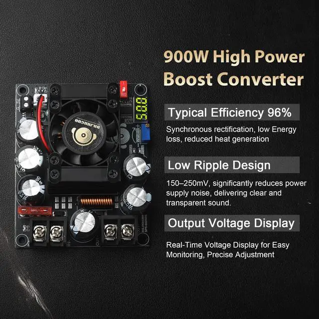 Alt view image 3 of 6 - 900W High Power DC Boost Converter 8-32V to 55V Adjustable Step-Up Voltage Regulator Module for Audio Amplifier DIY Speaker System