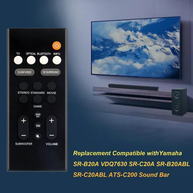 Alt view image 4 of 7 - Remote Control Replacement for Yamaha SR-B20A VDQ7630 SR-C20A | SR-B20ABL SR-C20ABL ATS-C200 Sound Bar