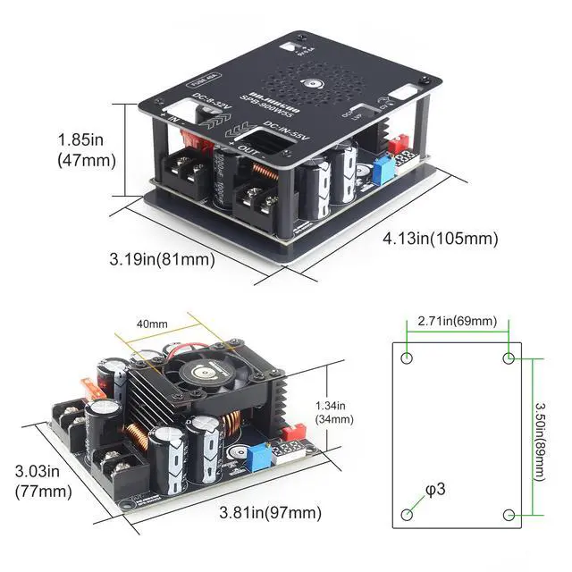 Alt view image 6 of 6 - 900W High Power DC Boost Converter 8-32V to 55V Adjustable Step-Up Voltage Regulator Module for Audio Amplifier DIY Speaker System