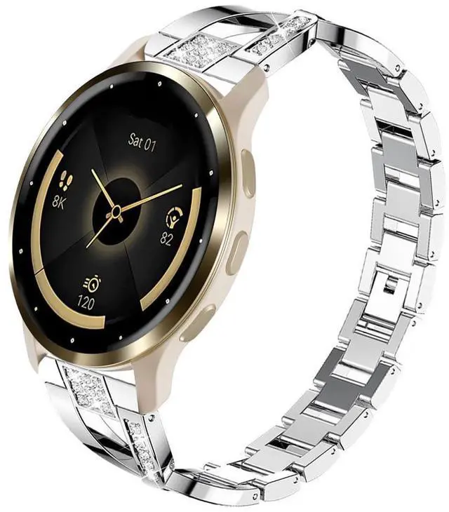 Main image of Compatible for Garmin Venu 4 41mm/Venu 3S/Venu 2S/Vivoactive 4S/Vivomove 3S Band, Women 18mm Quick Release Metal Bling Jewelry Rhinestone Strap Wristband for Forerunner 255S/265S