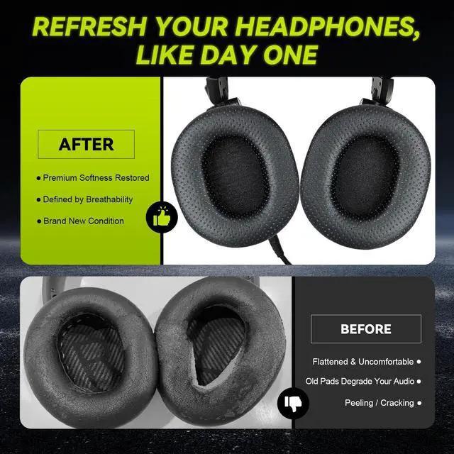 Alt view image 3 of 6 - Earpads Replacement for Audio Technica ATH M50X M50xBT2 M50xLAB M40X M30X M20X MSR7 SX1 Monitor Headphones, Ear Pads Cushions with Softer Protein Leather, High-Density Foam (Perforated-Black)