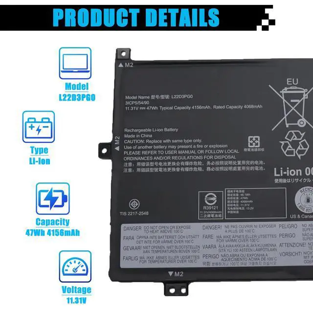 Alt view image 2 of 7 - L22D3PG0 SB11K08436 Battery Replacement for Lenovo 100e Chromebook Gen4 300e 500e Yoga Chromebook Gen4 IP Flex 3 Chrome 12IAN8 Slim 3 Chrome 14M868 Series L22M3PG0 L22B3PG0 L22X3PG0 L22C3PG0 47Wh
