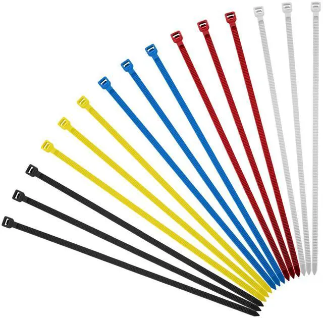 Main image of 100PCS 14 Inch Colored Zip Ties, 120LBS Strength Heavy Duty, PA66 Nylon | 0.3 inch Wide, Assorted 5 Colors, Self-Locking UV Resistant Cable Ties for Color-Coded Cable Management