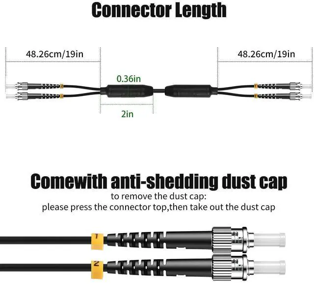 Alt view image 3 of 7 - Outdoor OS2 ST to ST Single Mode Fiber Patch Cable, 200FT/61M | OD-5mm,Industrial TPU, Armored,Duplex Singlemode,9/125um,Direct Burial Optical Cable,10G/10G/100G, Pulling Eye Kit Installed