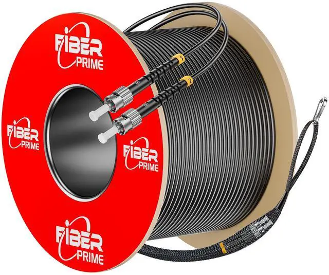 Main image of Outdoor OS2 ST to ST Single Mode Fiber Patch Cable, 200FT/61M | OD-5mm,Industrial TPU, Armored,Duplex Singlemode,9/125um,Direct Burial Optical Cable,10G/10G/100G, Pulling Eye Kit Installed