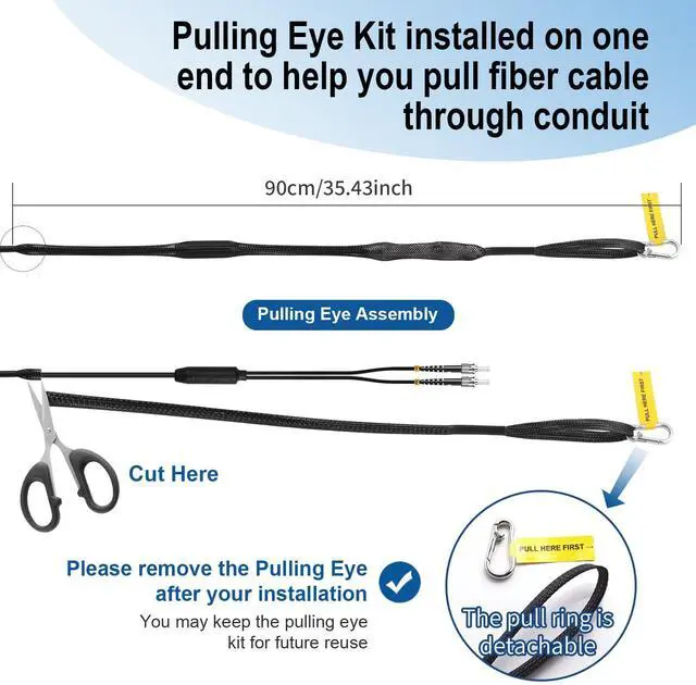 Alt view image 4 of 7 - Outdoor OS2 ST to ST Single Mode Fiber Patch Cable, 200FT/61M | OD-5mm,Industrial TPU, Armored,Duplex Singlemode,9/125um,Direct Burial Optical Cable,10G/10G/100G, Pulling Eye Kit Installed