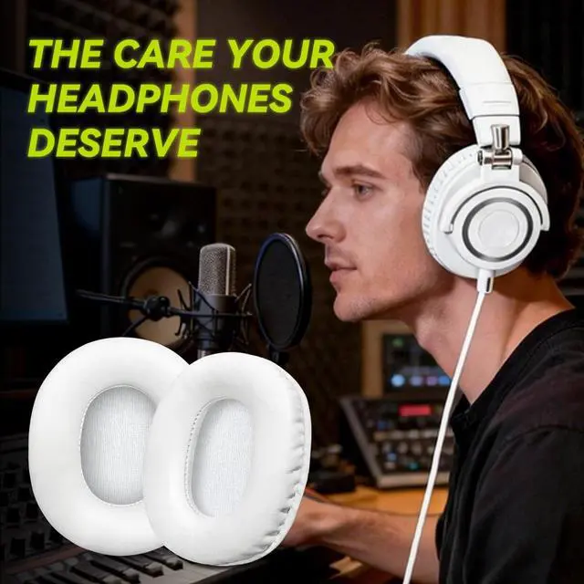 Alt view image 6 of 6 - Earpads Replacement for Audio Technica ATH M50X M50xBT2 M50xLAB M40X M30X M20X MSR7 SX1 Monitor Headphones, Ear Pads Cushions with Softer Protein Leather, High-Density Foam (White)