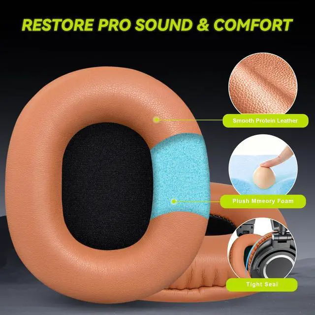 Alt view image 2 of 6 - Earpads Replacement for Audio Technica ATH M50X M50xBT2 M50xLAB M40X M30X M20X MSR7 SX1 Monitor Headphones, Ear Pads Cushions with Softer Protein Leather, High-Density Foam (Brown)
