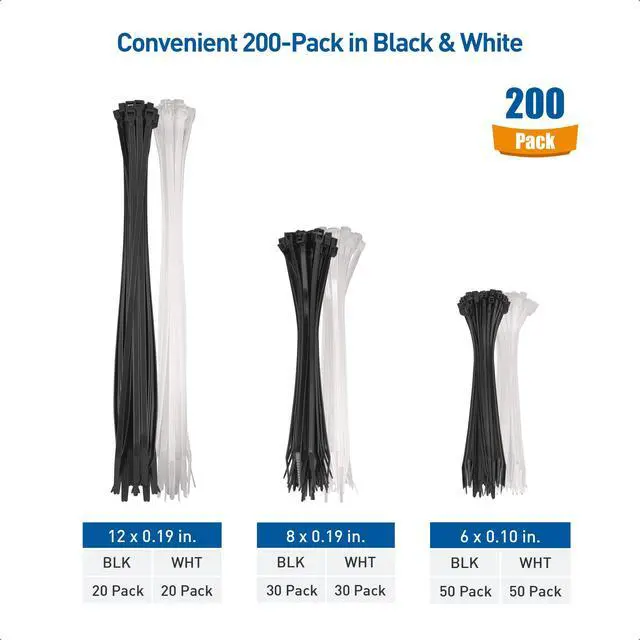 Alt view image 2 of 7 - 200-Pack Indoor and Outdoor 6, 8,12-Inch Self-Locking Nylon Zip Ties Assorted Sizes & 140-Pack Indoor and Outdoor 6, 12-Inch Self-Locking Nylon Zip Ties Assorted Sizes