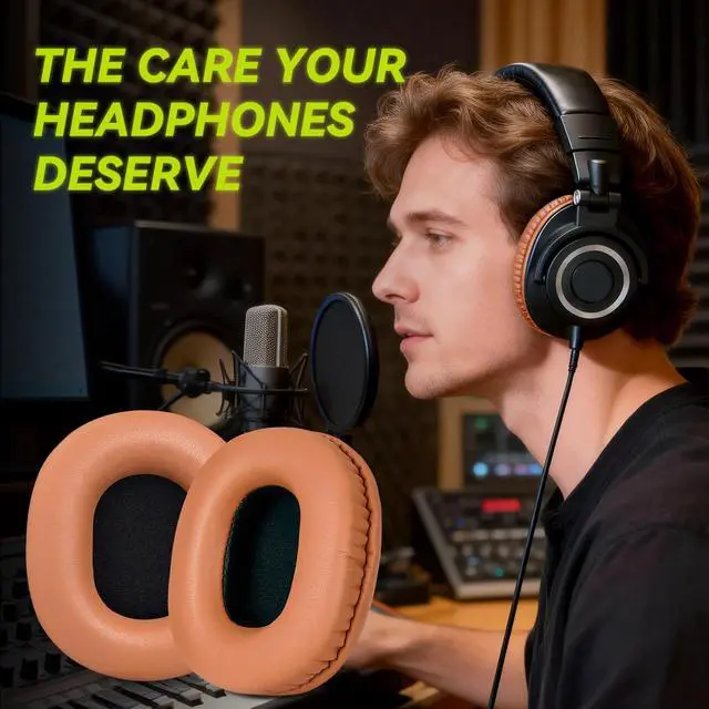 Alt view image 6 of 6 - Earpads Replacement for Audio Technica ATH M50X M50xBT2 M50xLAB M40X M30X M20X MSR7 SX1 Monitor Headphones, Ear Pads Cushions with Softer Protein Leather, High-Density Foam (Brown)