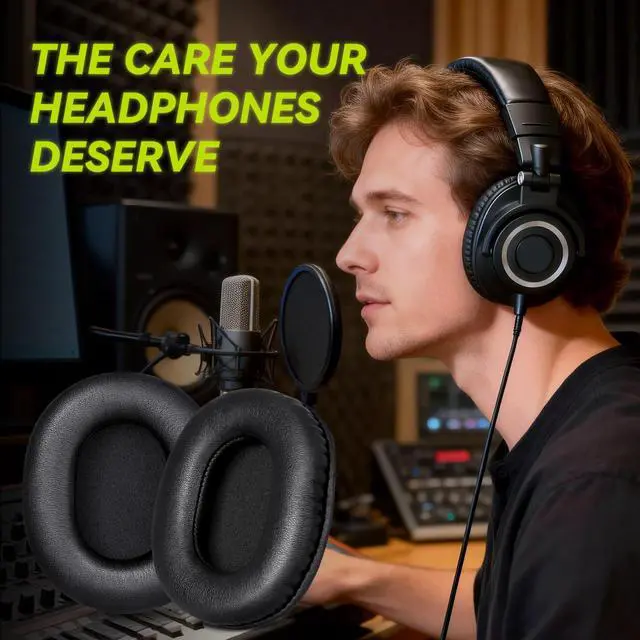 Alt view image 6 of 6 - Earpads Replacement for Audio Technica ATH M50X M50xBT2 M50xLAB M40X M30X M20X MSR7 SX1 Monitor Headphones, Ear Pads Cushions with Softer Protein Leather, High-Density Foam (Black)