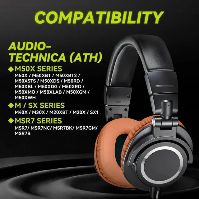 Alt view image 4 of 6 - Earpads Replacement for Audio Technica ATH M50X M50xBT2 M50xLAB M40X M30X M20X MSR7 SX1 Monitor Headphones, Ear Pads Cushions with Softer Protein Leather, High-Density Foam (Brown)