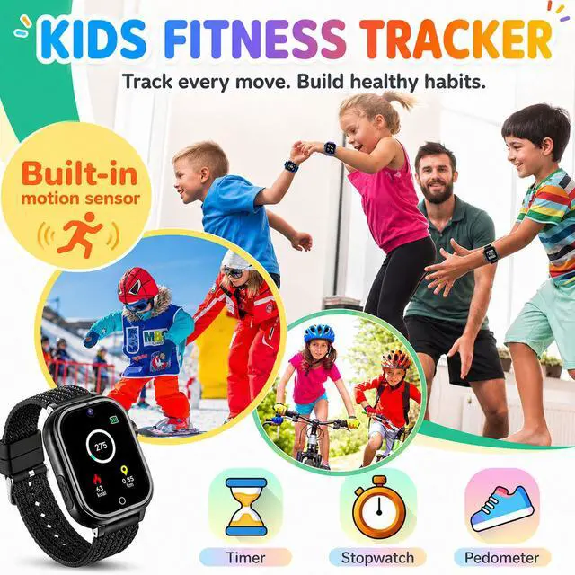 Alt view image 2 of 6 - Kids Smart Watch for Boys Girls 1.54" Smartwatch Black | 26 Puzzle Games, Camera, Video Player, Pedometer, Flashlight, Educational Gift for Kids Ages 4-12