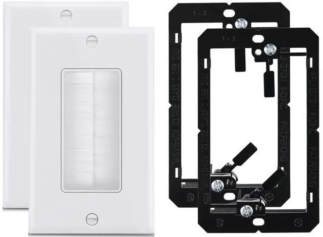 Main image of Sing Gang Brush Wall Plate with Low Voltage Mounting Bracket, 2 Pack, Pass Through Faceplate for Speaker Wire, Coaxial Cable, HDMI/HDTV Cable, Network/Phone Cable, White