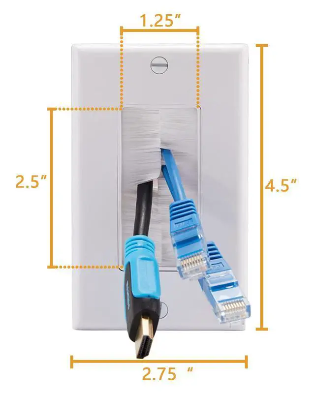 Alt view image 2 of 5 - Sing Gang Brush Wall Plate with Low Voltage Mounting Bracket, 2 Pack, Pass Through Faceplate for Speaker Wire, Coaxial Cable, HDMI/HDTV Cable, Network/Phone Cable, White
