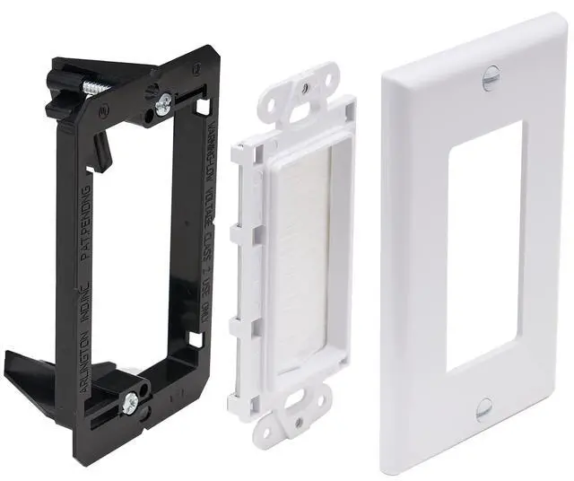 Alt view image 5 of 5 - Sing Gang Brush Wall Plate with Low Voltage Mounting Bracket, 2 Pack, Pass Through Faceplate for Speaker Wire, Coaxial Cable, HDMI/HDTV Cable, Network/Phone Cable, White