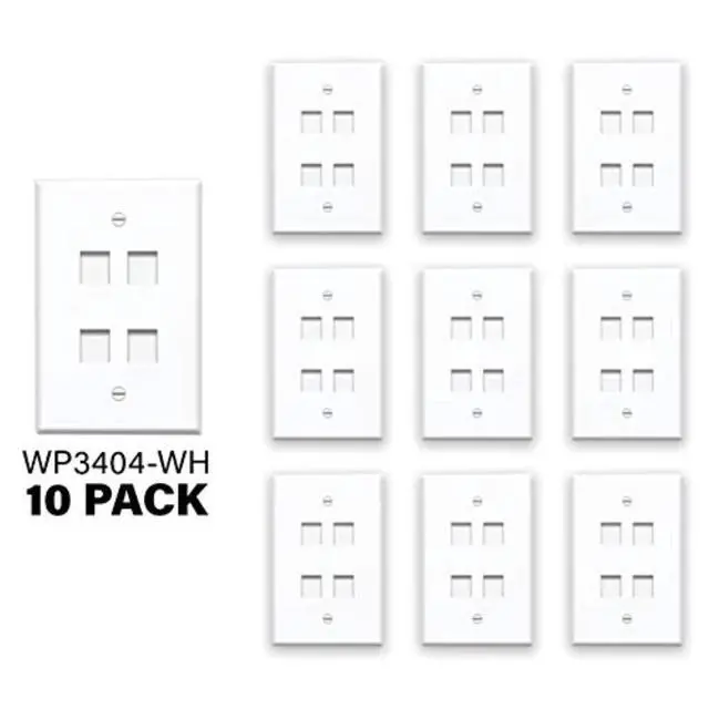 Alt view image 2 of 7 - Legrand - OnQ 4 Port Keystone Single Gang Wall Plate, 1 Gang Keystone Wall Plate Supports 4 Keystone Insert, Screw-In Plastic, White, 10 Count, WP3404WH10