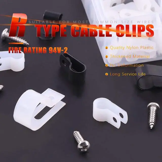 Alt view image 5 of 7 - 132 Pcs 6 Sizes Black and White Plastic Cable Clamp R Type Screw Mounting Cord Fastener Cable Clips Assortment Kit with Screws for Wire Management Cable Conduit (Clips from 6mm to 23mm)