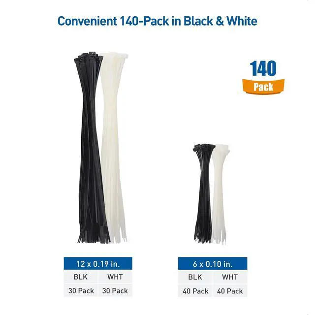 Alt view image 5 of 7 - 200-Pack Indoor and Outdoor 6, 8,12-Inch Self-Locking Nylon Zip Ties Assorted Sizes & 140-Pack Indoor and Outdoor 6, 12-Inch Self-Locking Nylon Zip Ties Assorted Sizes