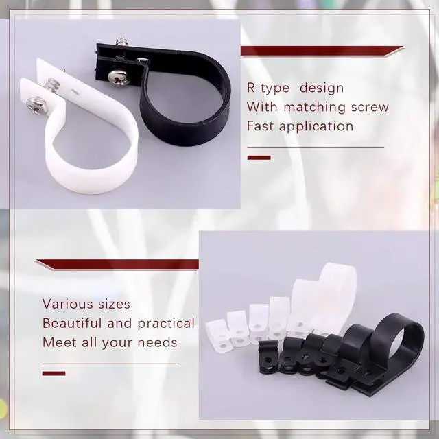 Alt view image 4 of 7 - 132 Pcs 6 Sizes Black and White Plastic Cable Clamp R Type Screw Mounting Cord Fastener Cable Clips Assortment Kit with Screws for Wire Management Cable Conduit (Clips from 6mm to 23mm)