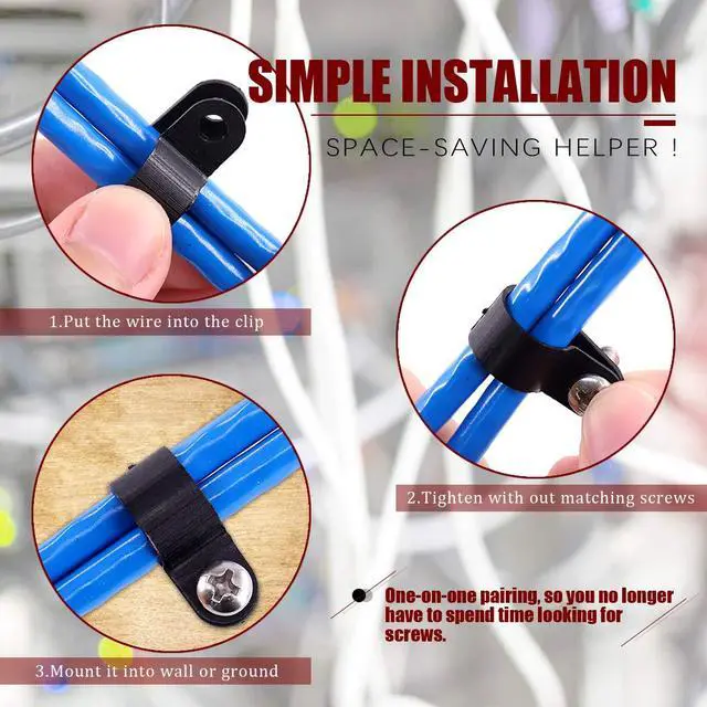 Alt view image 6 of 7 - 132 Pcs 6 Sizes Black and White Plastic Cable Clamp R Type Screw Mounting Cord Fastener Cable Clips Assortment Kit with Screws for Wire Management Cable Conduit (Clips from 6mm to 23mm)