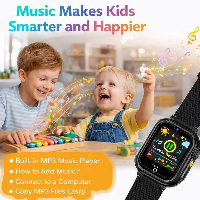 Alt view image 4 of 6 - Kids Smart Watch for Boys Girls 1.54" Smartwatch Black | 26 Puzzle Games, Camera, Video Player, Pedometer, Flashlight, Educational Gift for Kids Ages 4-12